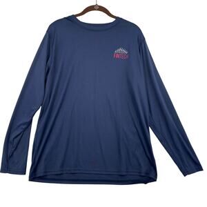 Fintech Performance T Shirt Mens Size M Navy Blue Fish Graphic Long Sleeve FLAW